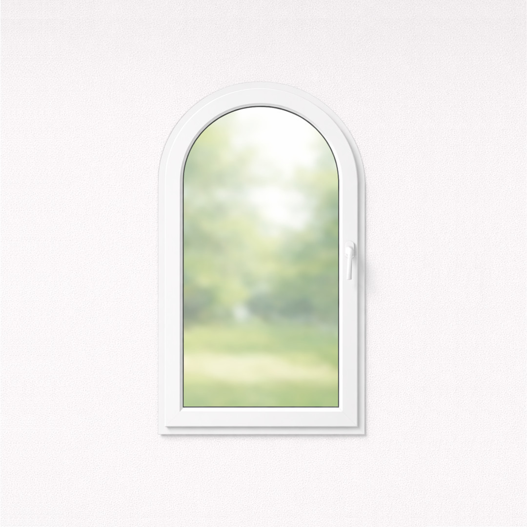 Ein einflügeliges, weißes Dreh-Kipp-Fenster mit Rundbogen.