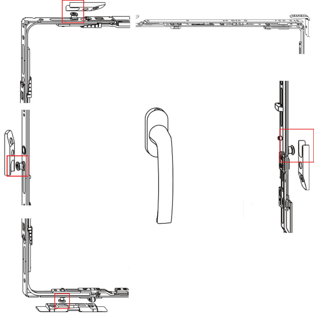 Aufbau eines Dreh-Kipp-Beschlags und sowie Verdeutlichung der Funktion in der Verschluss-Stellung.