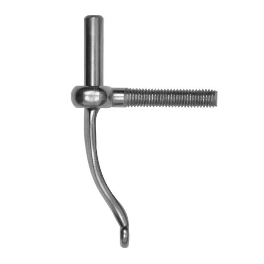 Auf dem Bild ist ein dänischer Fenster-Stützhaken für Winkelbänder zum Einschrauben zu sehen.