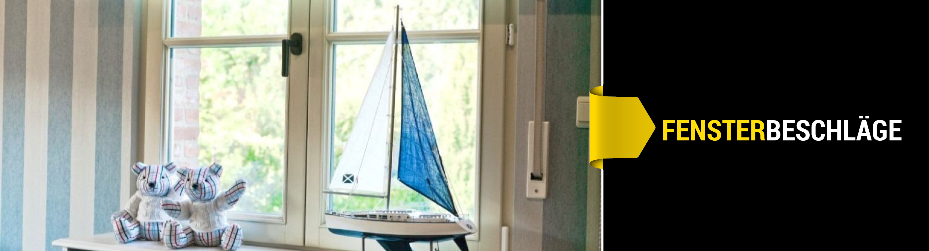 Auf dem Gruppenbanner ist ein Fenster zu sehen. Es ist auch der Schriftzug "Fensterbeschläge" zu sehen.